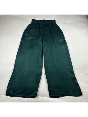 Everlane Dark Jewel Green Textured Shine Crepe Wide Leg Pant S